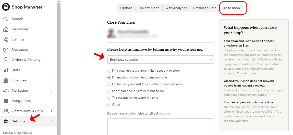 How To Close A Shop On Etsy - Step 4