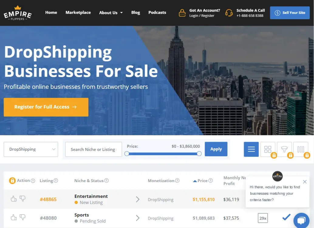 empire flippers buy dropshipping store