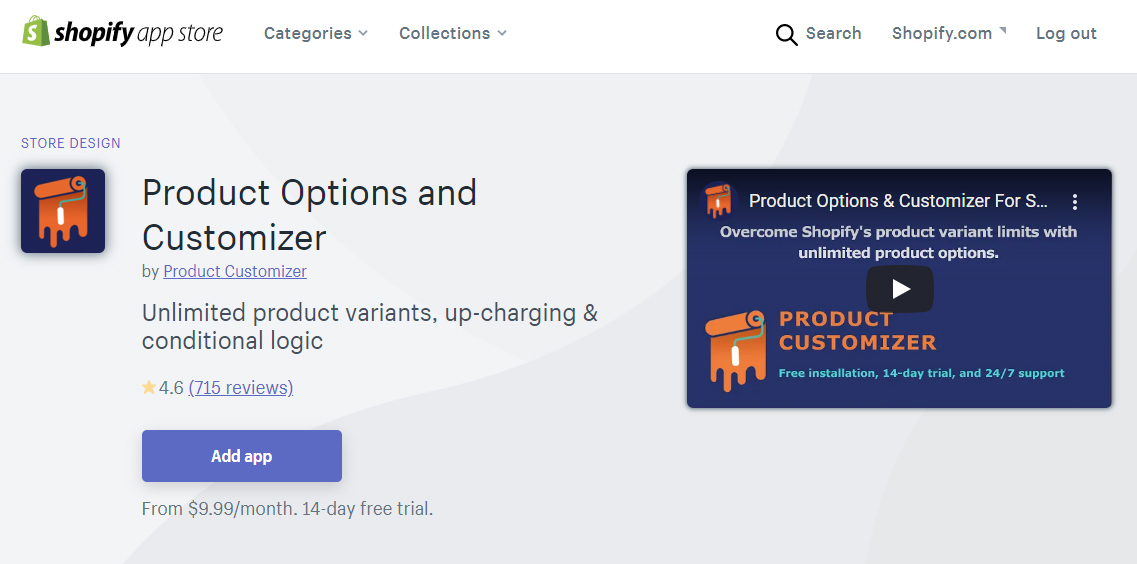 Product Options and Customizer Shopify app